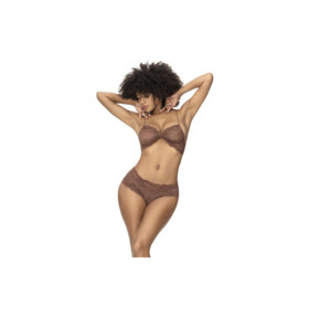 Ensemble 2 pièces, top et tanga en dentelle couleur cacao 